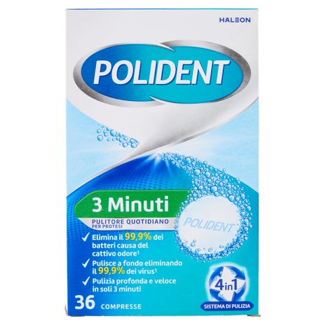 Polident Pulitore Quotidiano 3 Minuti Igiene della Protesi Dentale Pulizia Profonda 36 Compresse